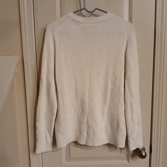 Tommy Hilfiger Women's White Cable Knit Crew Neck Sweater Preppy 21" Pit to Pit - Picture 5 of 6